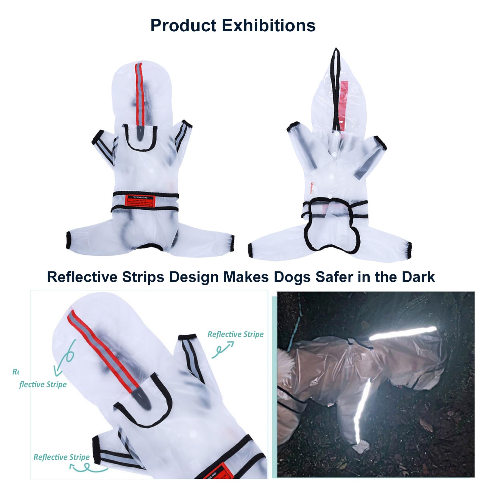 Chubasquero para perro con patas, impermeable transparente de cuatro patas para perros grandes, impermeable con tiras reflectantes y capucha para perros medianos y grandes (7XL)