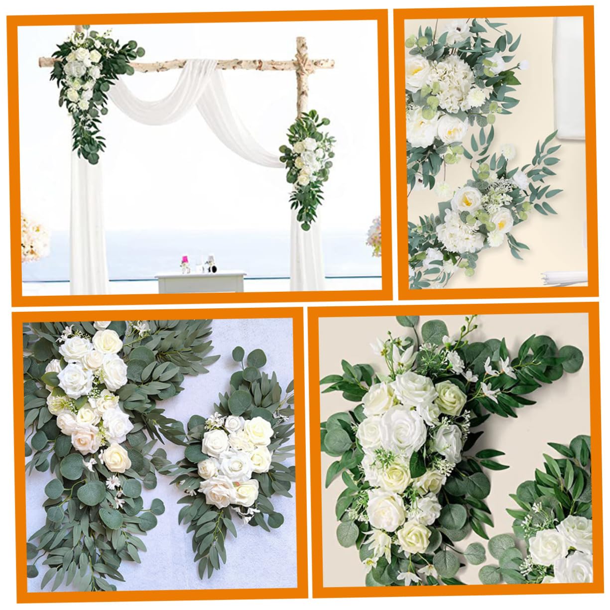 Zerodeko Künstliche Blumengirlande für Hochzeitsbögen 1 Satz Weiß | Seidenblumen mit Tüll, für Innen und Außen, Romantische Deko für Feier und Arrangement