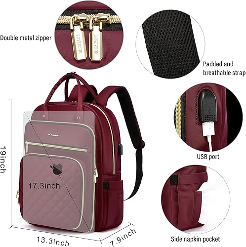 Miniatura 10 de LOVEVOOK Mochila para computadora portátil para mujer, resistente al agua, mochila de trabajo de viaje, elegante bolsa de computadora para
