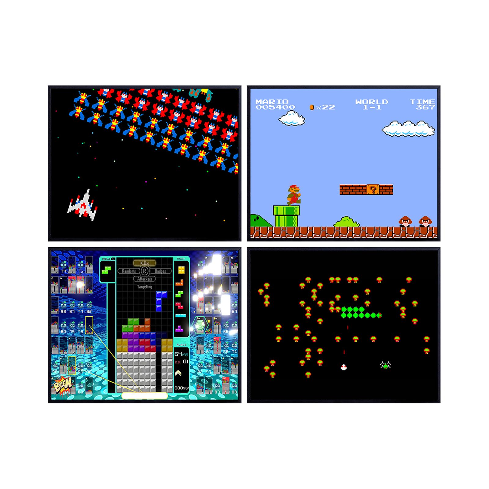Wall Art Only - Super Mario Bros, Centipede, Galaga - Iconic Arcade Video Games Decor Art - 8x10 Prints for Man Cave, Den, Family Room, Bar, Bedroom -