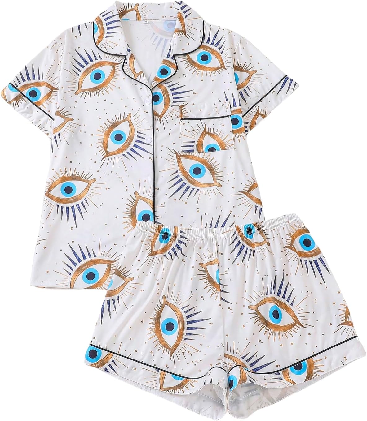 Women's 2 Piece Evil Eyes Print Pajama Sets Sleepwear Short Sleeve Nightwear Soft Pjs Lounge Sets