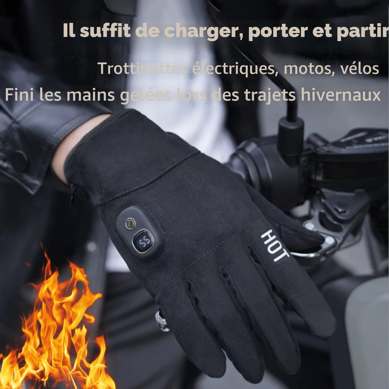 Gants chauffants électriques rechargeables avec batterie de 3000 mAh – 5 réglages de température – Gants chauffants sans doigts pour les activités de plein air, lavables en machine, taille universelle