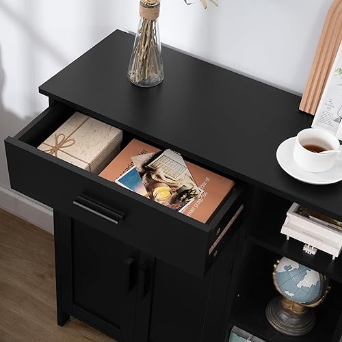 Miniatura 9 de WEENFON Armario de almacenamiento con puertas de ratán natural, gabinete de buffet con cajón y estantes, aparador con almacenamiento, para sala de