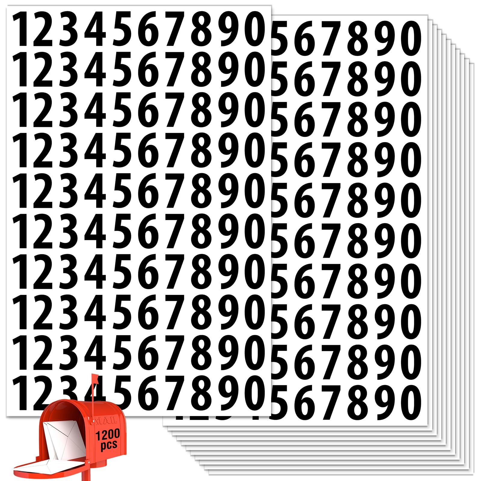 Photo 1 of 1200 PCS Number Stickers, 1" Waterproof Mailbox Number Label, Consecutive Numbers 0-9, Self-Adhesive and Residue-Free, Ideal for Mailboxes, Storage Boxes, Organizers, Cabinets and More