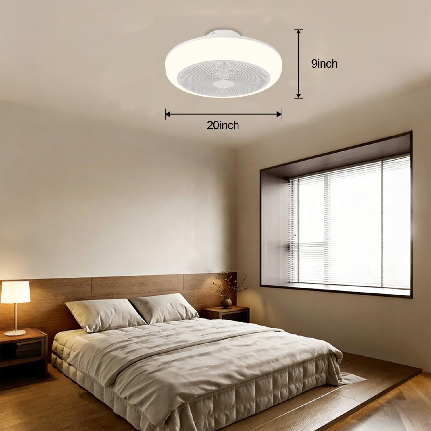 Deckenventilator mit Beleuchtung und Fernbedienung, 50 cm, flaches Design, 6 Geschwindigkeitsstufen & 4 Lichtmodi, dimmbar (3000–6000 K), für Schlaf- und Wohnzimmer (Weiß)