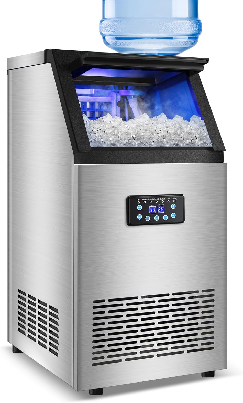 120 lbs/24h Commercial Ice Maker with 30 lbs Storage Bin | 15" Wide Undercounter/Freestanding Ice Machine for Home Bar & Outdoor Use | 40 PCS Ice Cubes | Self-Cleaning Function