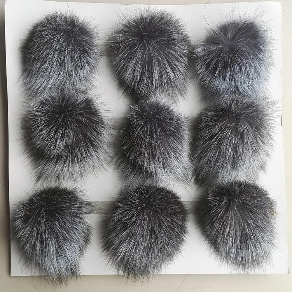 Gumney 2pcs Sliver Faux Fur Pom Poms with Rubber Band, 3.93in Fluffy Craft Pompom Ball with Elastic Loop for Scarves Hats Gloves Bags Keychain DIY Accessories