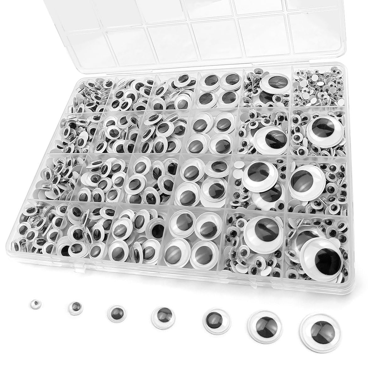 600 Pieces Googly Eyes with Self-Adhesive, 7 Sizes 4-20mm Mixed Packaging (Black)