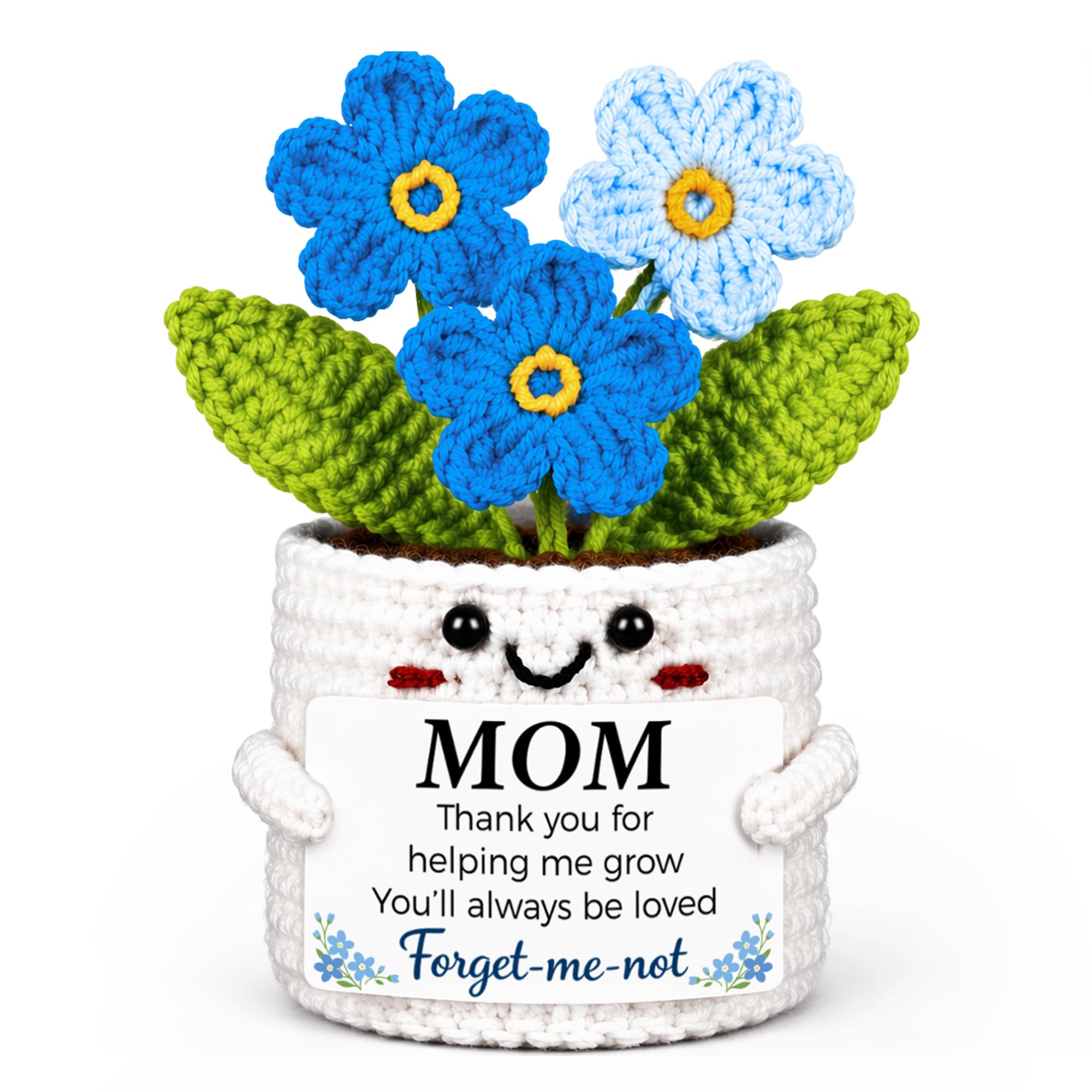 MUTUALUS Regali per mamma da figlia figlio, divertente regalo di compleanno per la festa della mamma, fatto a mano all'uncinetto non ti scordar di me, simpatico regalo significativo per mamma, regalo