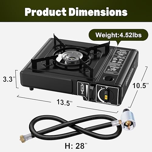 Miniatura 5 de Estufa de campamento de combustible dual de 7800 BTU, estufa portátil de butano o propano para campamento, estufa de campamento portátil ligera,