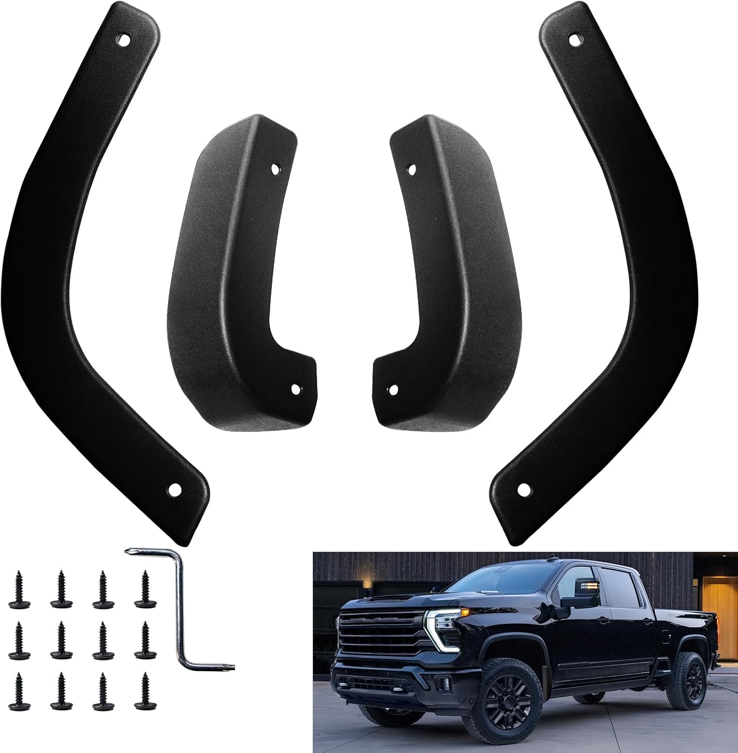 Mud Flap Delete Fit for Chevy Silverado 2019-2026,Mud Guards Compatible with Chevrolet Silverado 1500 Accessories, Easy Install,Without Drilling,Includes Front and Rear Mud Guard Set (4pcs-Set)