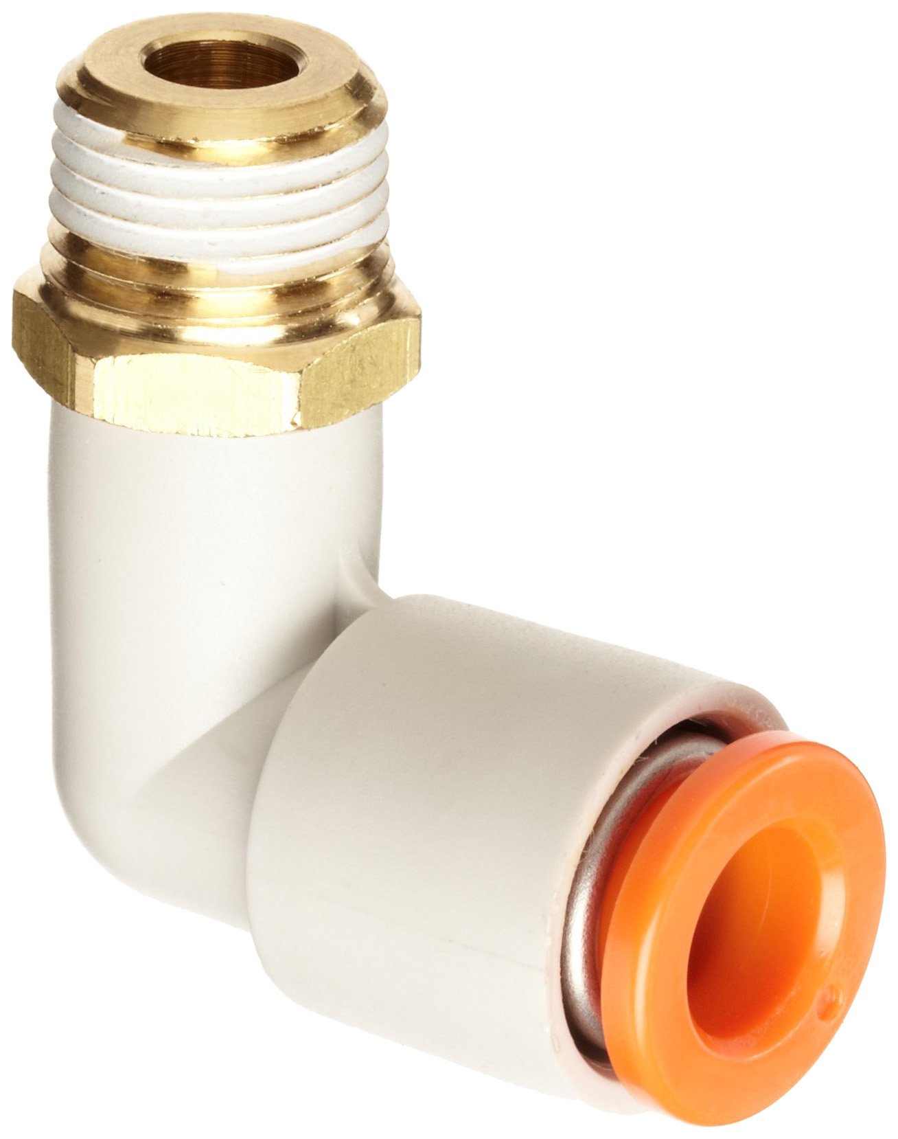 SMC KQ2L07-34AS PBT and Brass Push-to-Connect Tube Fitting with Sealant, 90 degree Elbow, 1/4