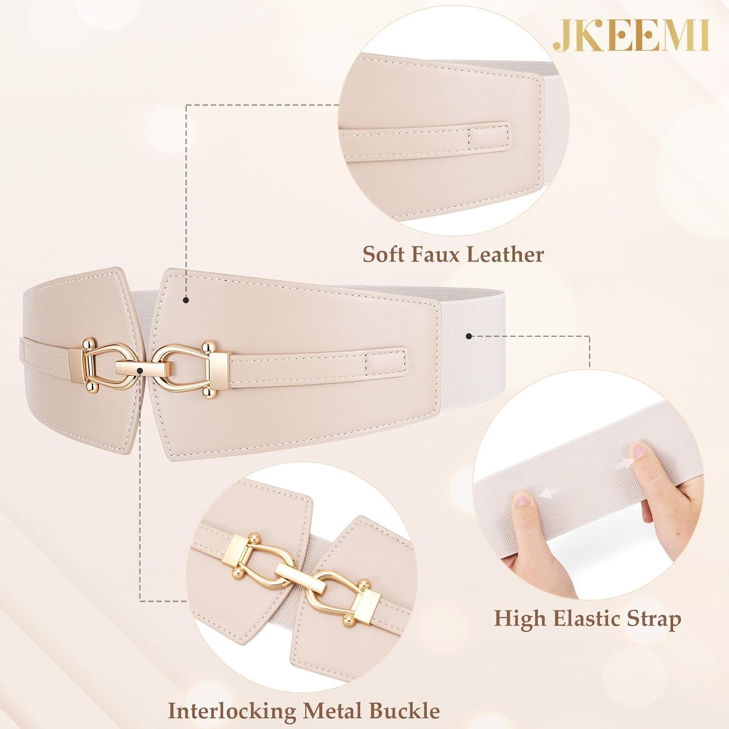 Wide Elastic Belts for Women Stretch Belt Gold Buckle Stretchy Waist Belts for Dresses Coats - Image 2