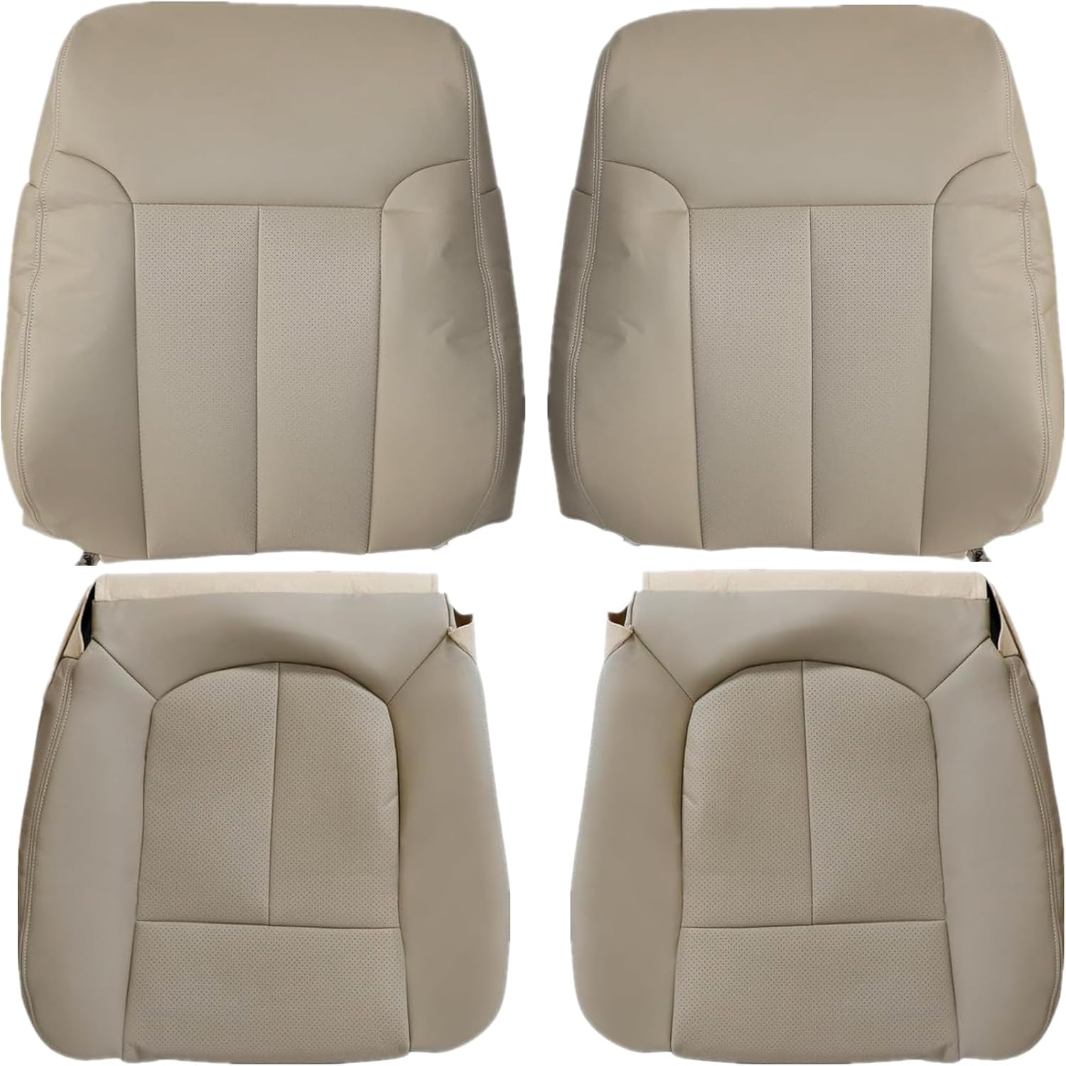 Priprilod Perforated Leather Tan Driver & Passenger Side Bottom & Top Lean Back Replacement Seat Cover Compatible with Ford F150 Lariat 2009 2010 2011 2012 2013 2014