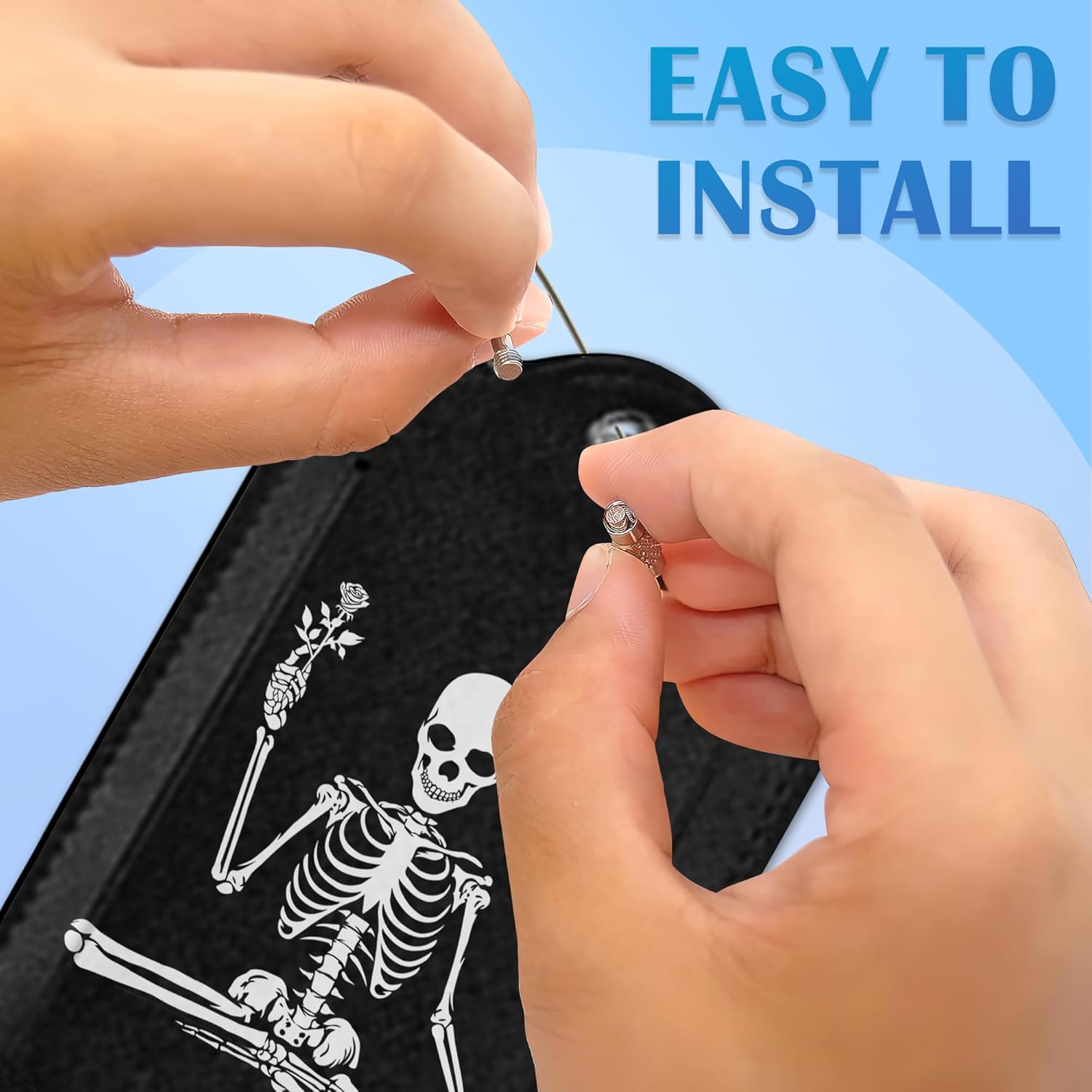 2 Pack Funny Luggage Tags with for Suitcases, Skeleton Holding Flower PU Leather Luggage Tag Accessories Privacy Cover ID Label with Stainless Steel Loop for Travel Bag for Women Girls Teens - Image 3