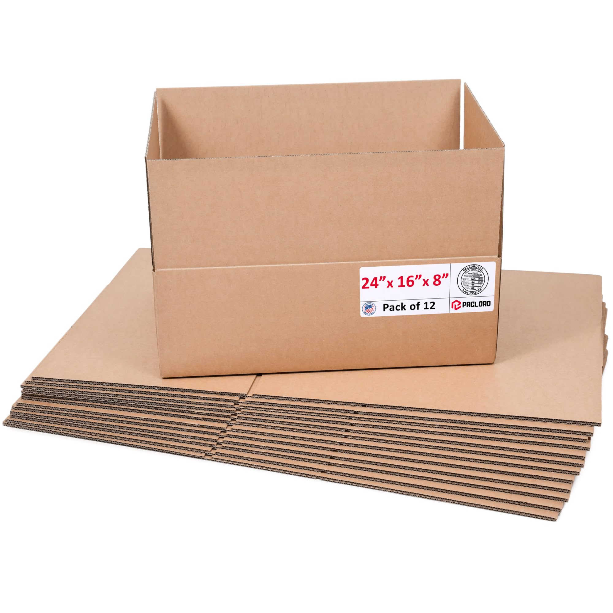 Large Cardboard Boxes 24"L x 16"W x 8"H (Pack of 12) - USA-Made Packing Boxes for Moving, Shipping, or Storage - USPS, UPS, FedEx Approved - Professional Packing Supplies for Moving | USA-Made Packing Boxes for Moving, Shipping, or Storage - USPS, UPS, FedEx Approved - Professional Packing Supplies