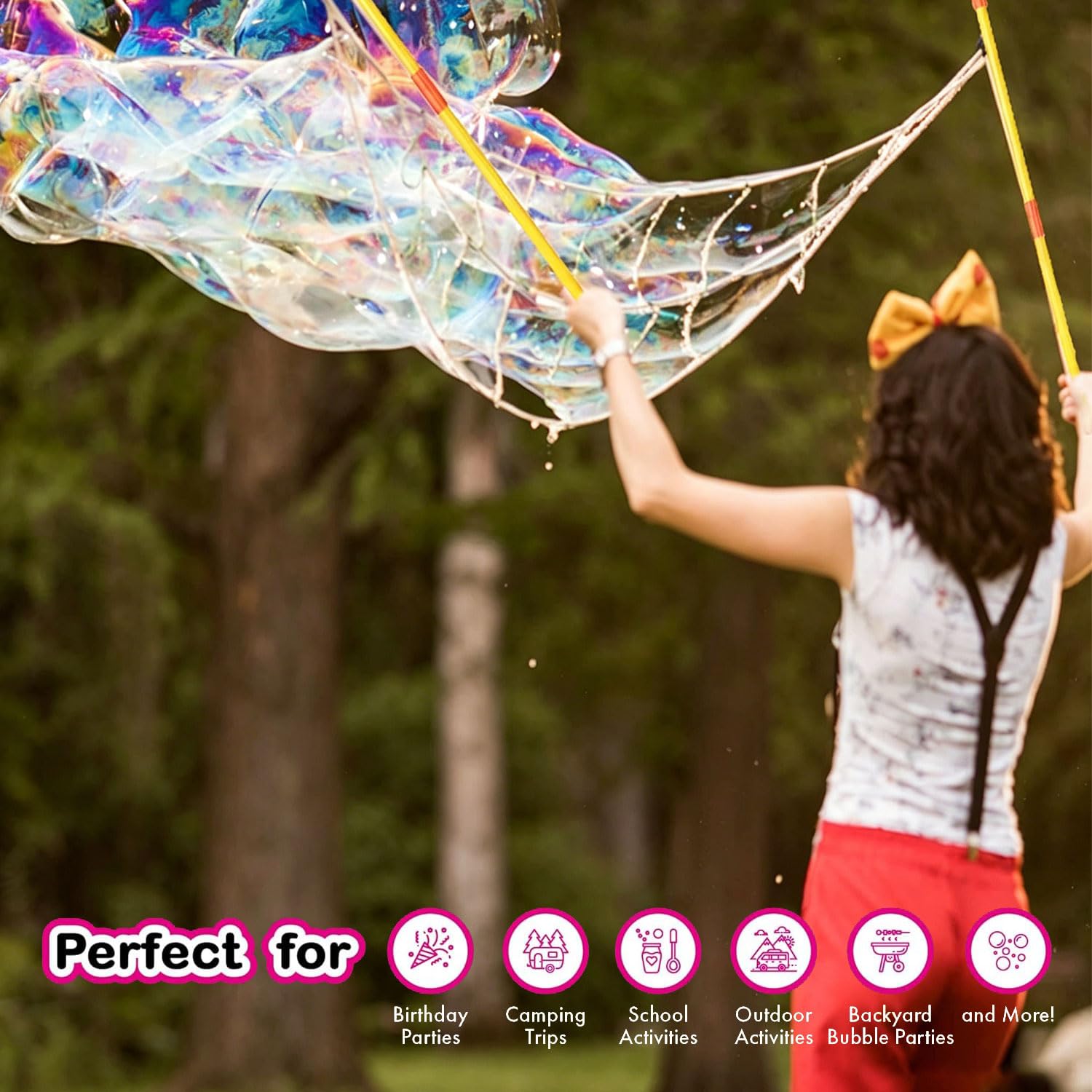 YeahBoom Juego de pompas de jabón gigantes, 2 unidades grandes, diseño telescópico de pompas de jabón, juguetes de burbujas de jabón, fáciles de llevar, para juegos al aire libre, fiestas