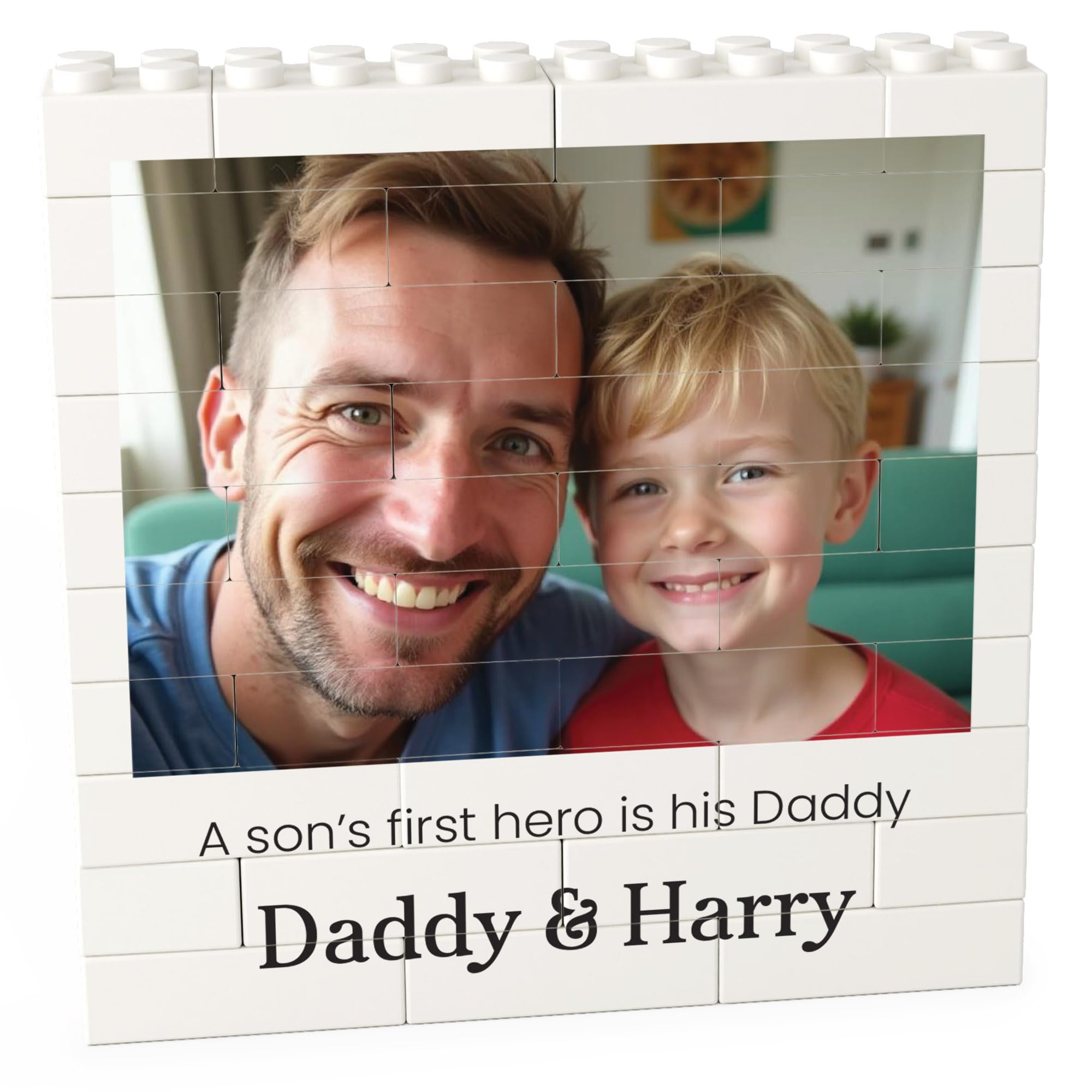 Beecreative Father's Day - Gifts, Personalised Photo Building Block Fathers Day - Gifts Dad Daddy and Son Daughter 1st First Daddy Present