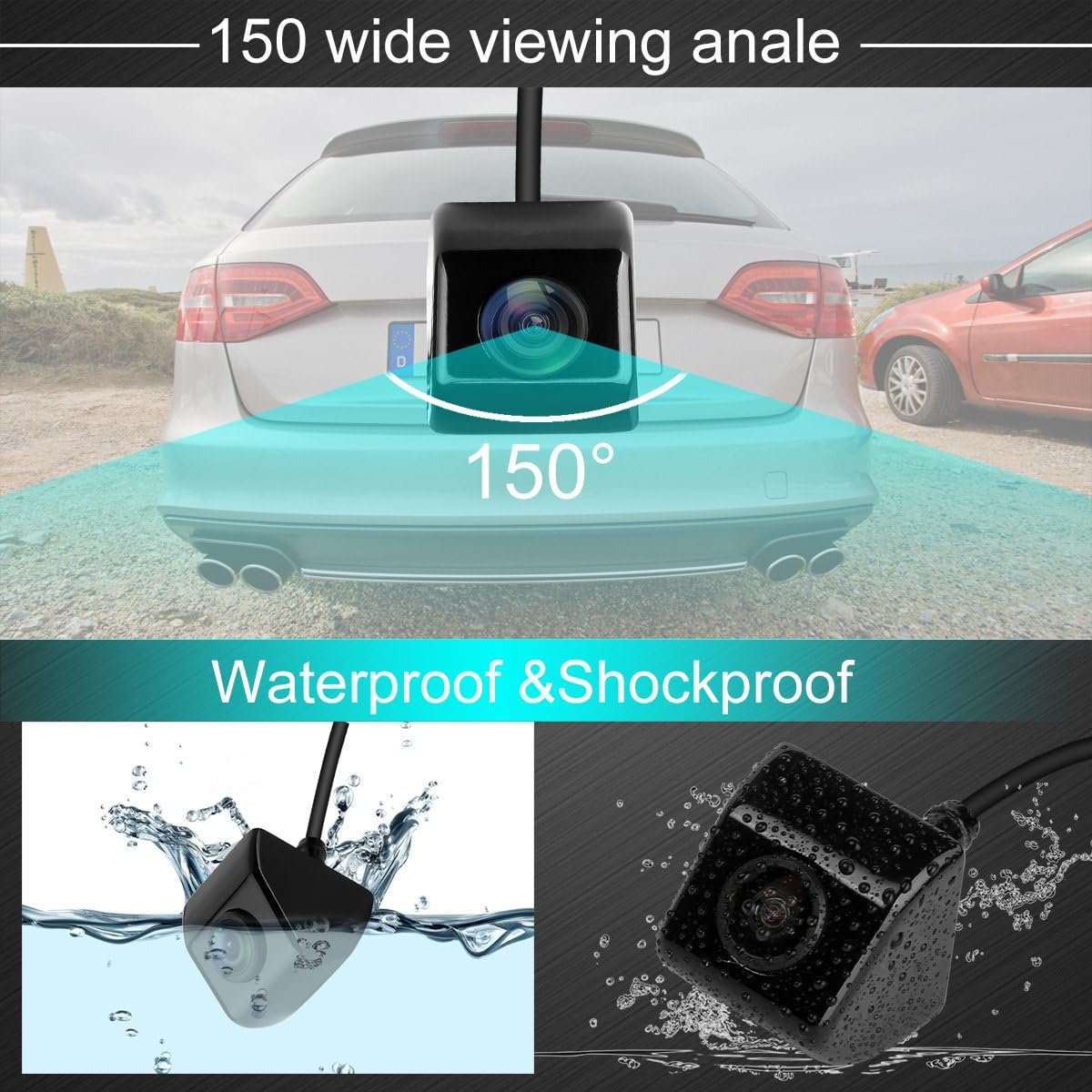 LeeKooLuu Backup Camera for Car Truck/Switches to Front View Camera for Car Hitch Rear View Camera for Truck DIY Guidelines IP69 Waterproof Super Night Vision