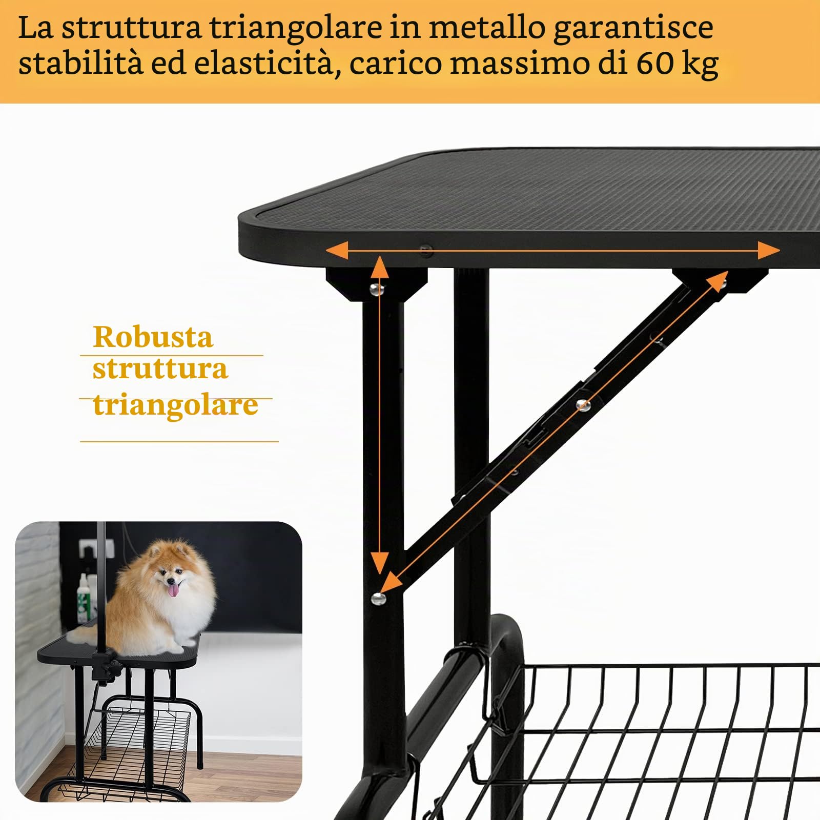 Aufun Tavolo da tosatura per cani, 80x46x76 cm Tavolo da toelettatura per cani stabile, pieghevole, regolabile in altezza, tavolo da bagno per cani, toelettatura per barboncini, fino a 60 KG