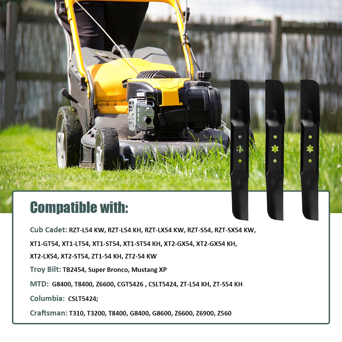 ZALANA Cuchillas de repuesto para cortacésped de 54 pulgadas para 942-05056 942-05056A 742-05056 742-05056A – Compatible con Cub Cadet RZT S54 L54 Troy-Bilt Mustang 54 XP Mower – 3 unidades