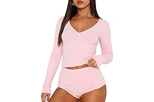 Cioatin: Skims-Inspired Ribbed Knit Pajama Set