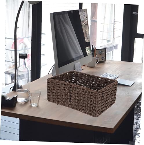 Miniatura 3 de OKUMEYR Caja de almacenamiento rectangular de café, madera y ratán, 8.72x6.09x3.54 pulgadas