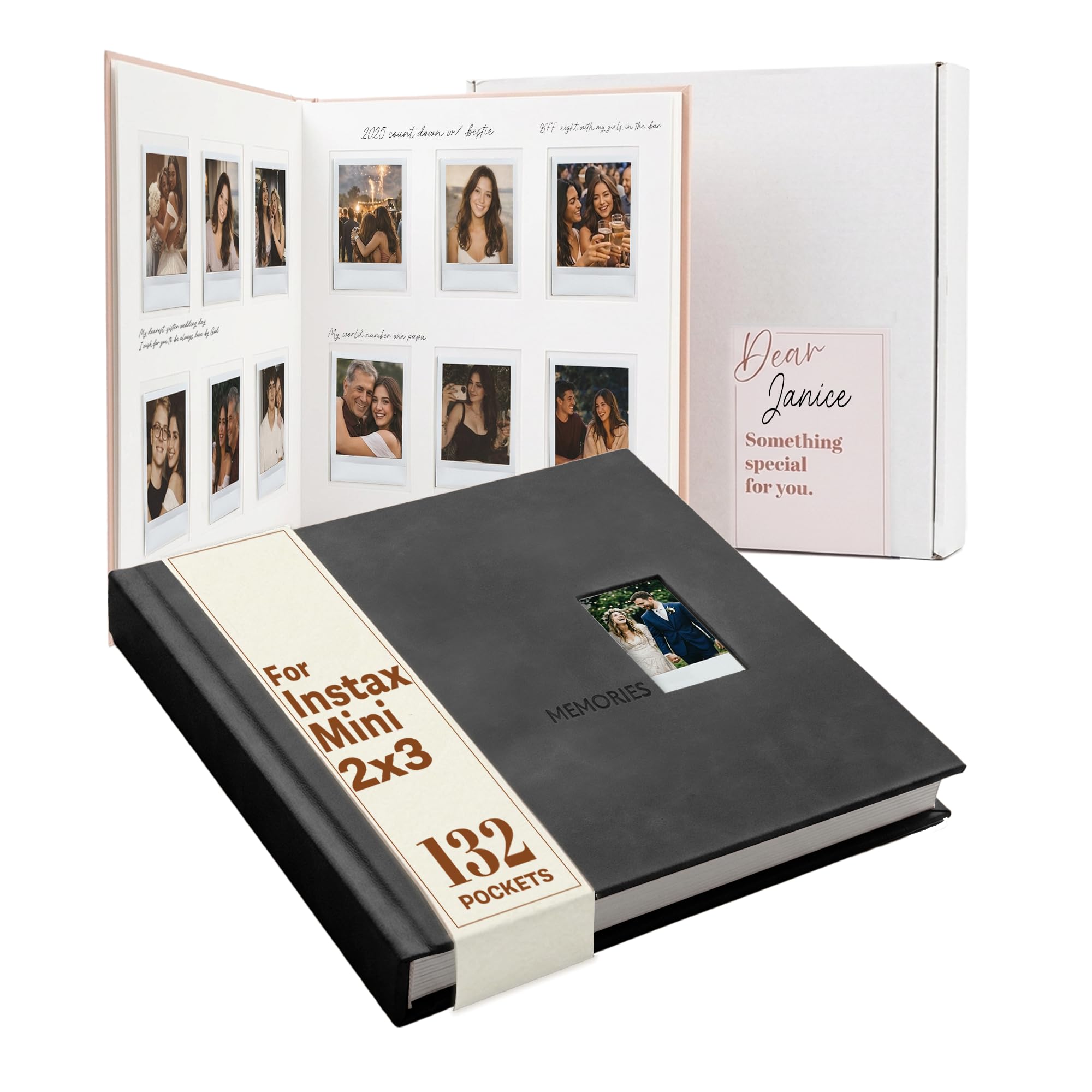 Tapeera 132 Pockets Instant Photo Album with Writing Space for 2x3 Pictures - Compatible with Instax Mini Film, Hardcover Polaroid Photo Album, Guest Book for Wedding, Memory Scrapbook (Black) — image 1