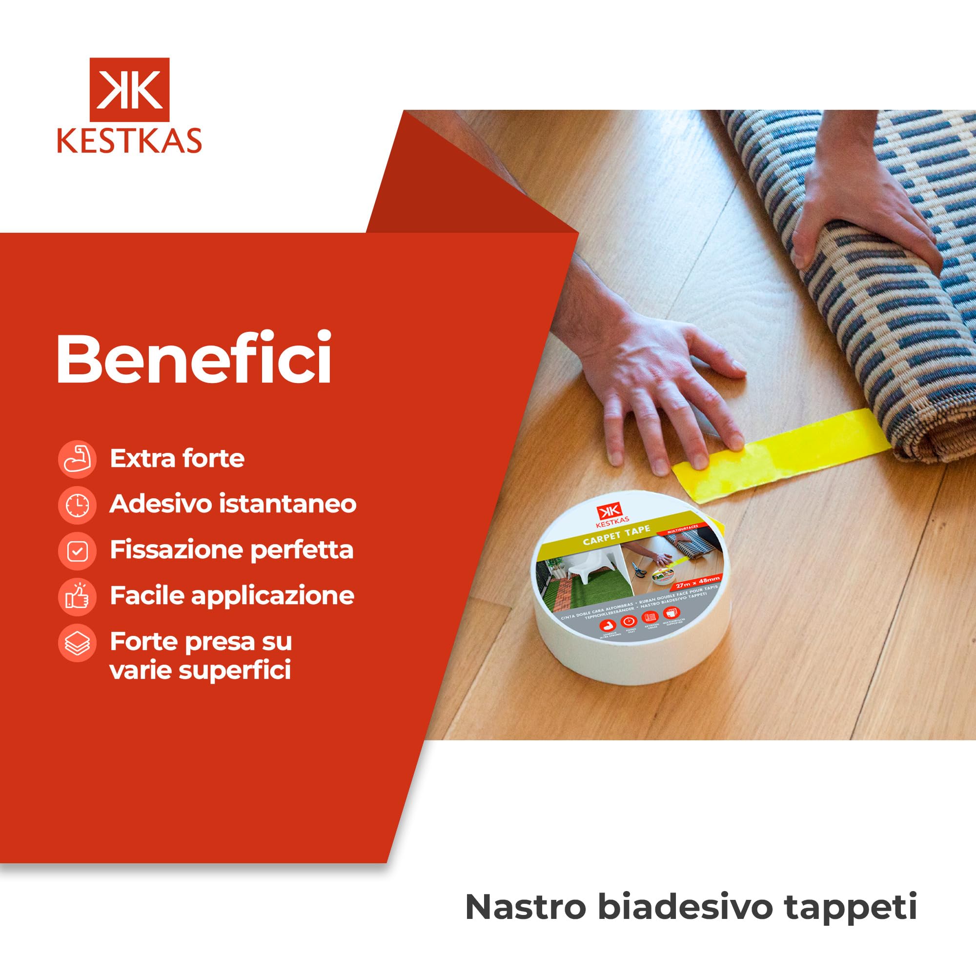 Nastro Biadesivo Extra forte Originale per Tappeti, erba sintetica 48mmFissaggio Garantito su qualsiasi superficie - per fissare quasi tutto nella vostra casa - moquette (1, Giallo)