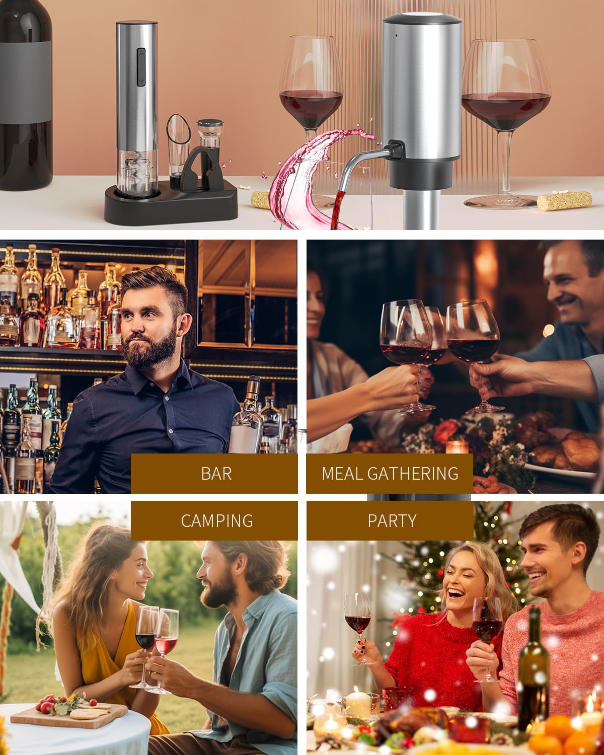 CIRCLE JOY Juego de Abrebotellas Eléctrico 6 en 1 con Sacacorchos recargable y aireador de vino, Tapón de vacío, cortador de papel de aluminio, Sacacorchos Automático para fiestas en el bar de casa