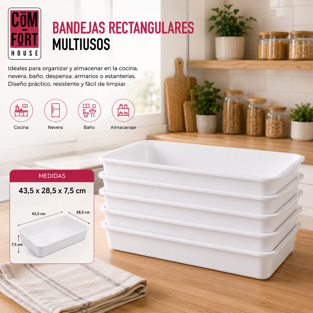 Weißes Kunststoff-Tablett Größe 3 Packung 6 COM-Fort House