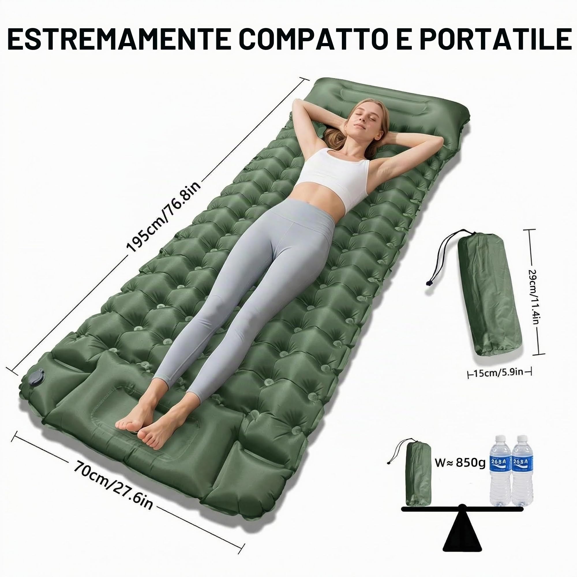 Materassino Campeggio, Autogonfiabile Materasso Gonfiabile Singolo Con Pompa A Pedale, Materassino Gonfiabile Con Cuscino, Compatto E Leggero, Ideale Per Campeggio Trekking Viaggi Tenda