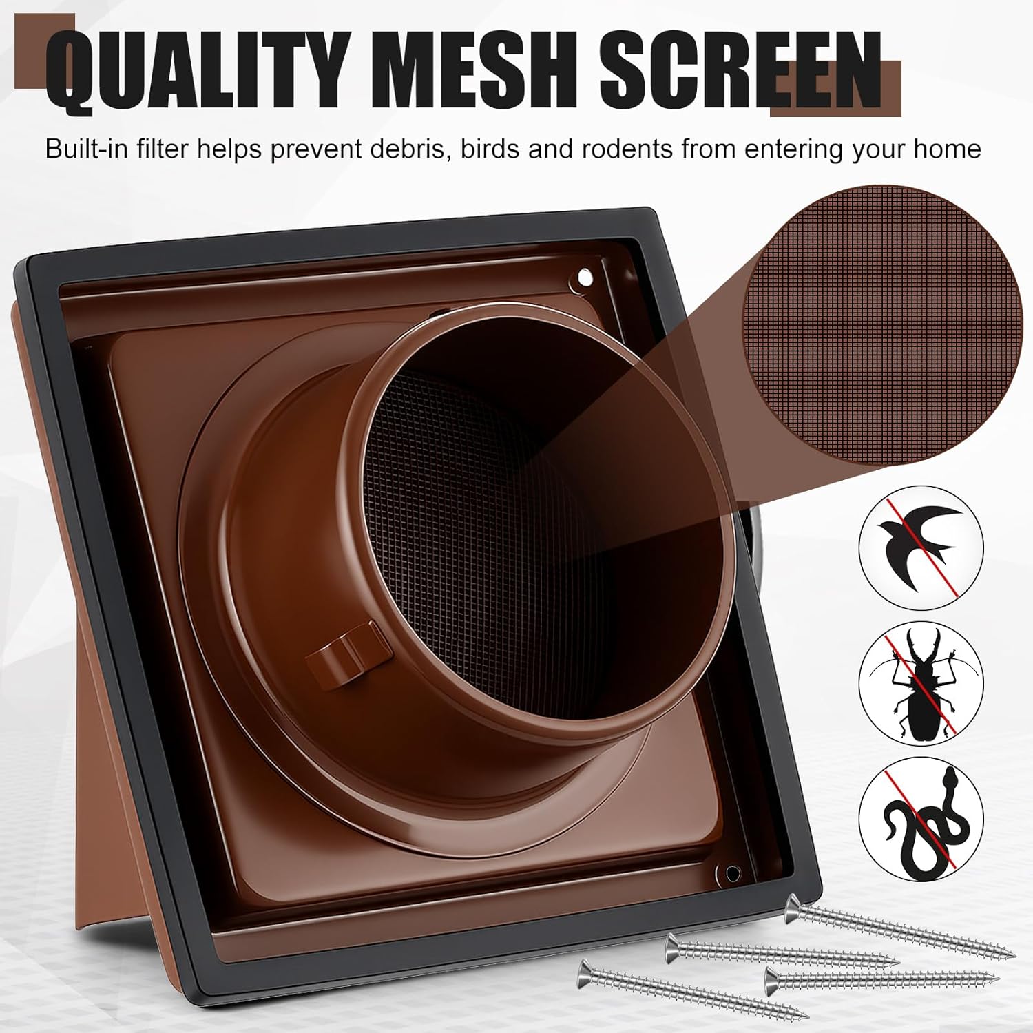 Gisafai 4 Inch Dryer Vent Cover Outdoor with Stainless Steel Screen Brown Wall Dryer Exhaust Vent Cover External Cap Cushioned Non Return Flap with Sealing Gasket Grille, Bird/Insect Proof