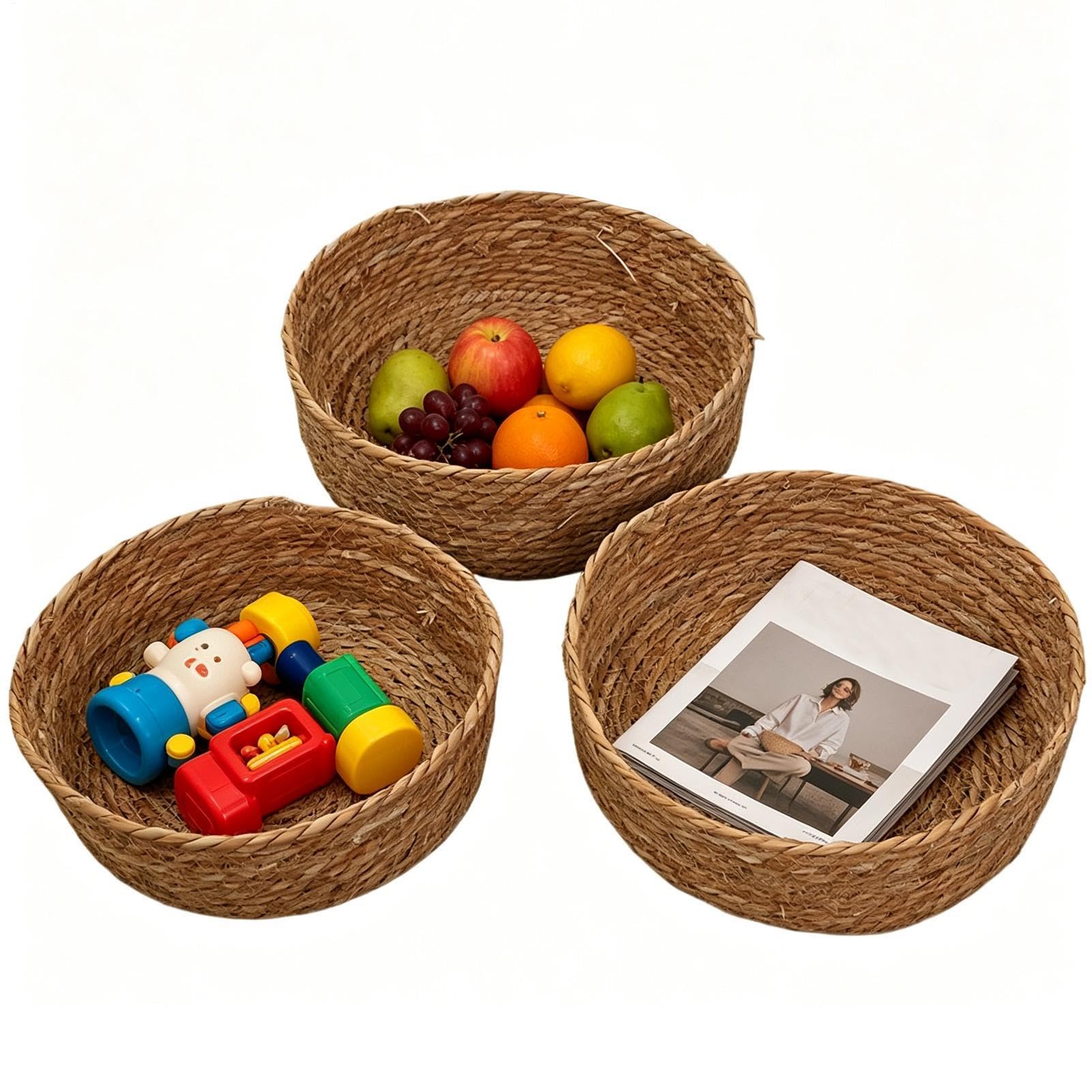 Paniers de rangement tressés en lot de 3 boîtes naturelles faites main pour maison