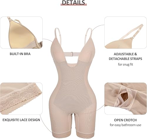 Miniatura 3 de FeelinGirl Faja moldeadora para mujer, con control de abdomen, malla sin costuras, brasier integrado con escote en U