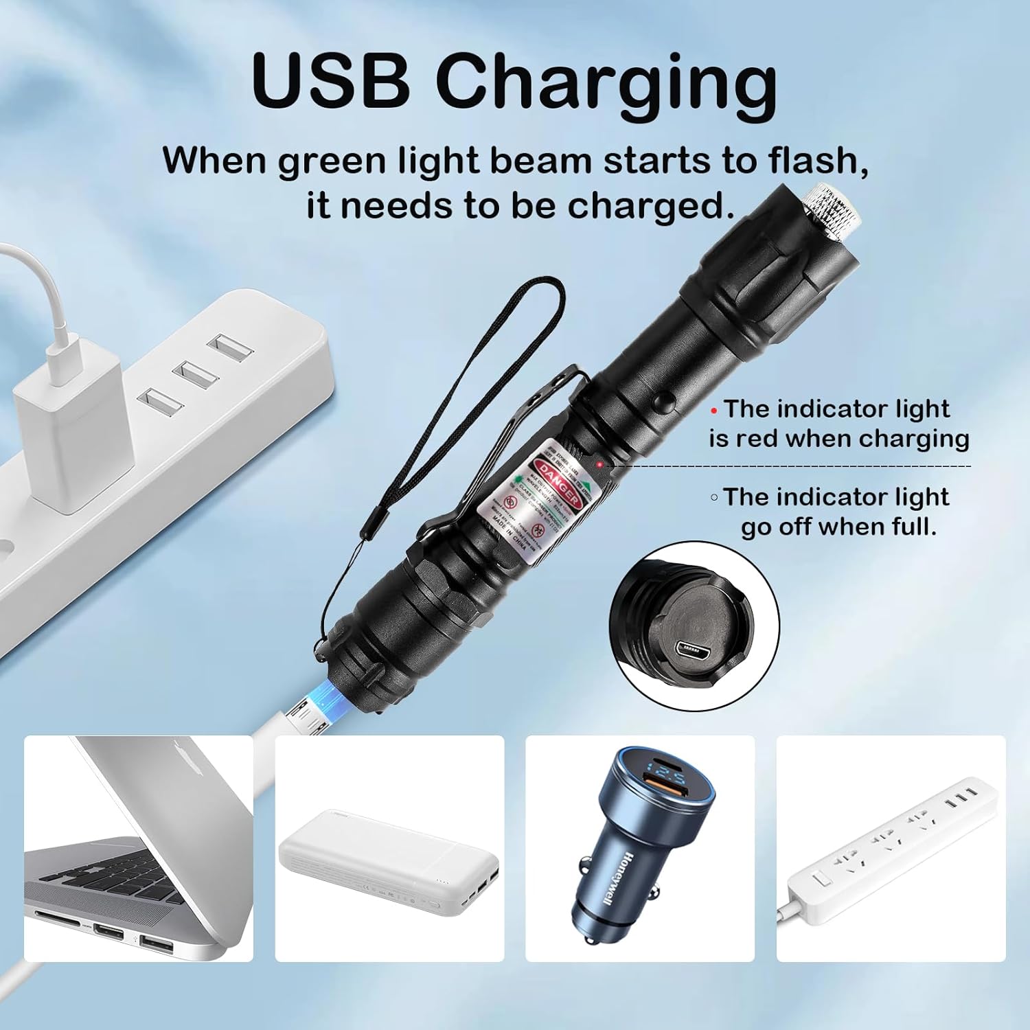 [4 Packs] Green Light Flashlight Rechargeable, Long Range Adjustable Focus Tactical Beam for Outdoor Journeys, Camping, Presentations, TV/LED/LCD Screens, and Stargazing