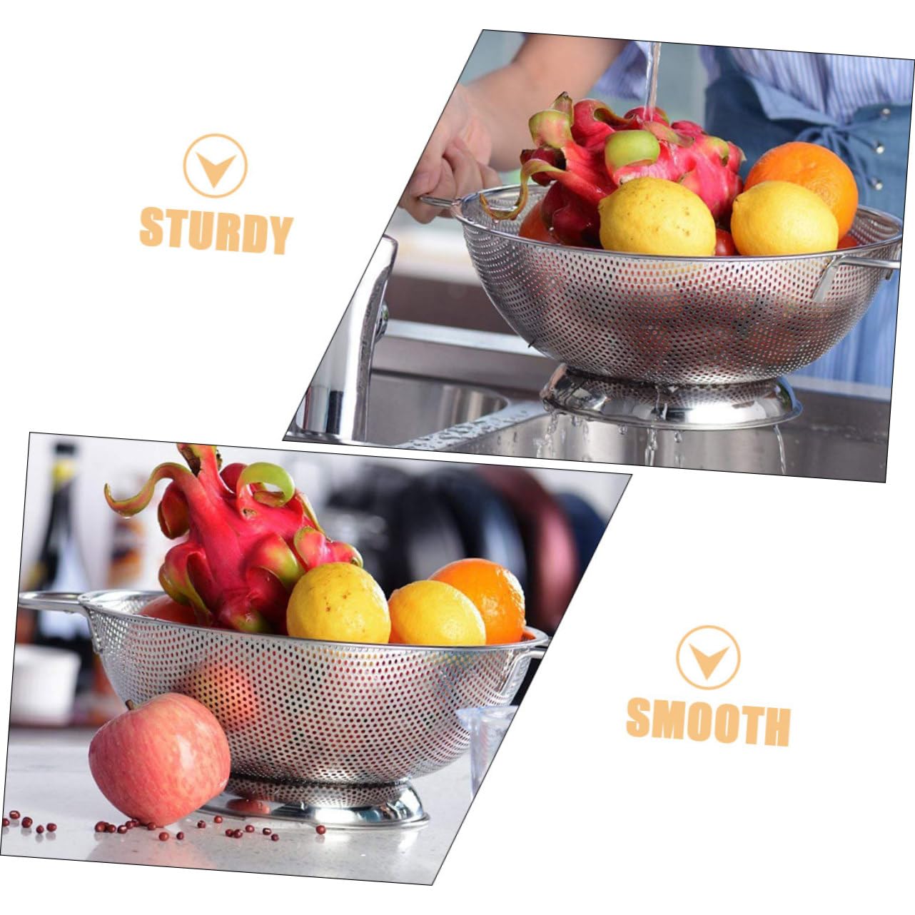 Colador de Acero Inoxidable con Asas, Malla Fina para Cocina | Plata, Doble Asa y Orificios Finos, para Enjuagar Arroz y Escurrir Alimentos