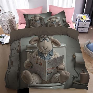 White Funny Humor Animals King Duvet Cover Set,The hyena sat reading the newspaper 3 Piece Bedding Set 1 Duvet Cover and 2 Pillowcases Soft Microfiber Comforter Cover Set,Bed Set for Bedroom Decor