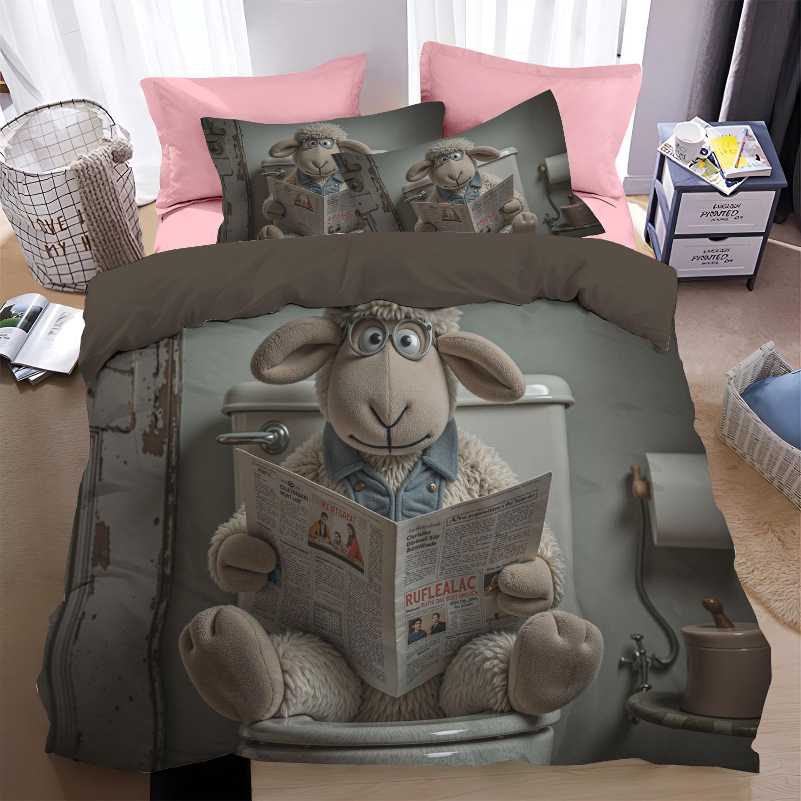 Housse de couette 200x200cm fermeture éclair avec motif hyène et botanique
