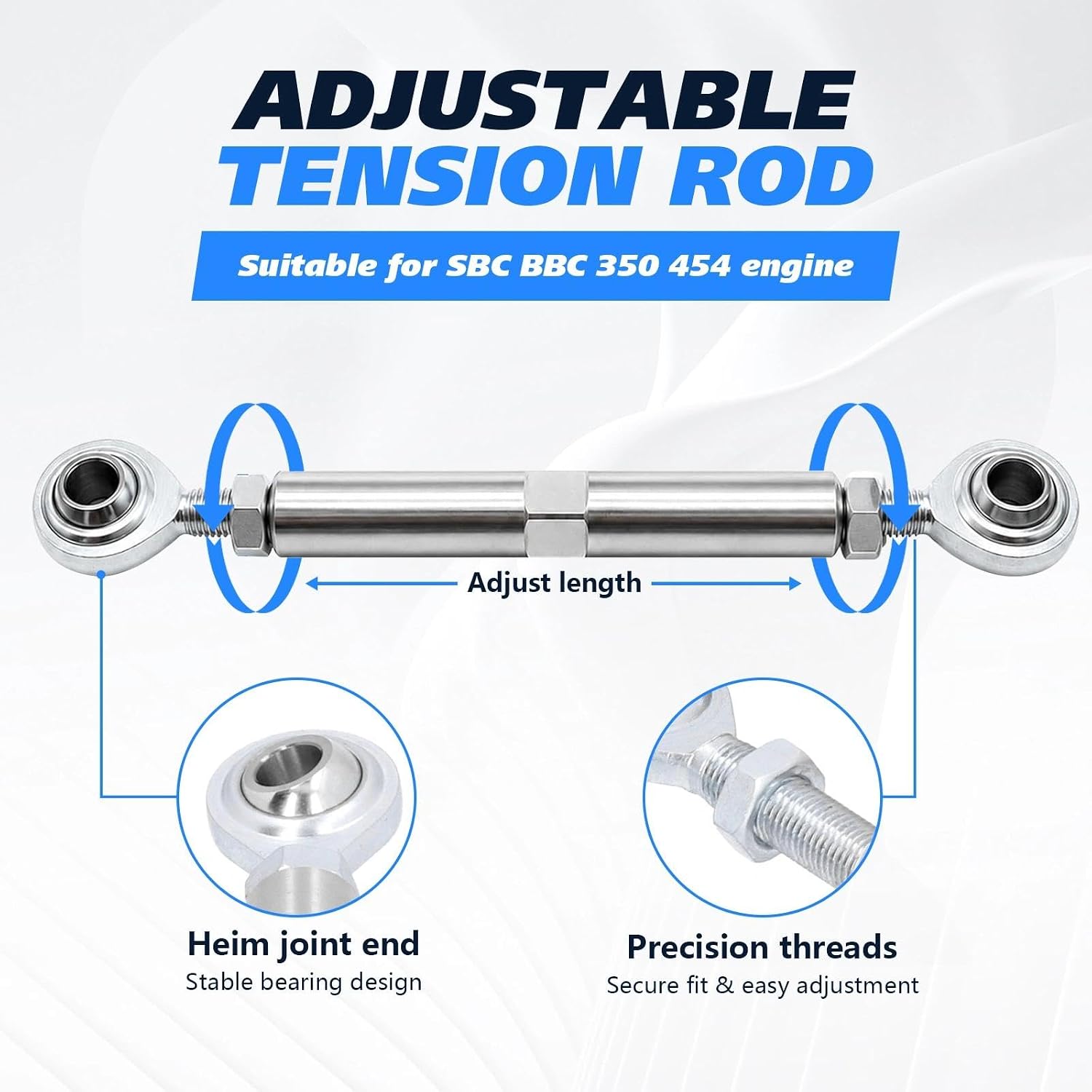 5 1/2in Adjustable Tensioning Rod, Flexible Stainless Steel Alternator Bracket with Joint, Adjustable Tensioning Alternator Bracket Replacement for SBC BBC 350 454 Engine
