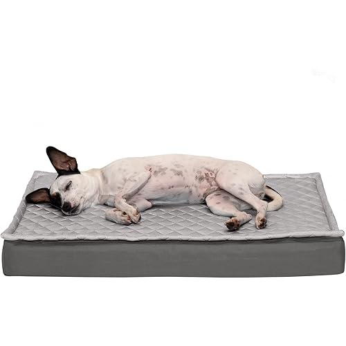 Furhaven Medium Memory Foam Dog Bed Water-Resistant Indoor/Outdoor Quilt Top Convertible Mattress w/ Removable Washable Cover - Gray, Medium