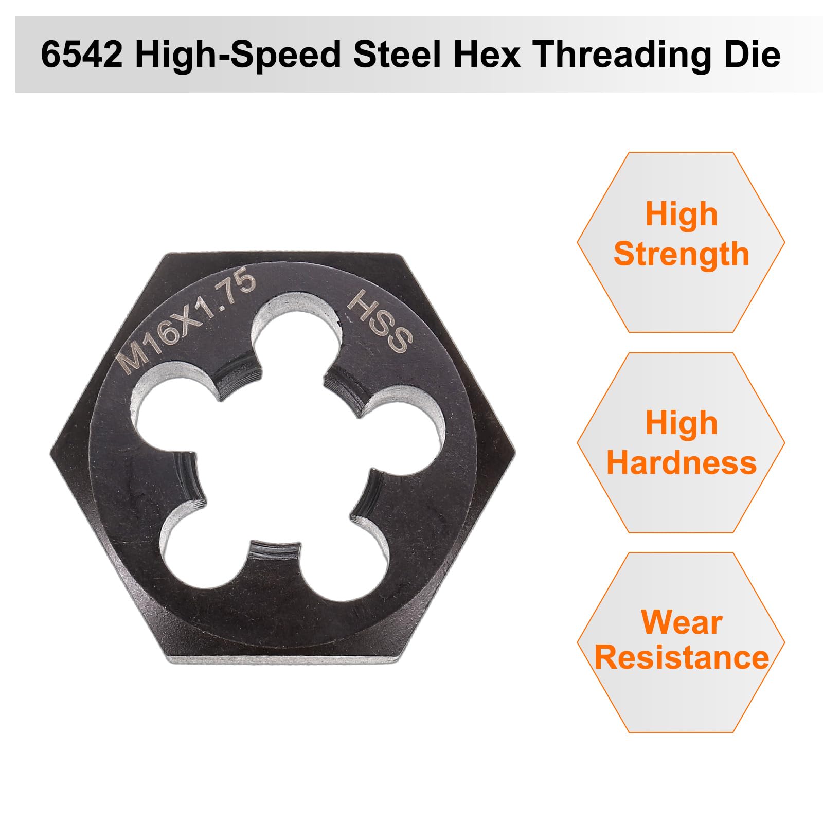 sourcing map Matrice de filetage hexagonale M16 x 1,75 - Filetage métrique à droite - Acier rapide - Outil de réparation