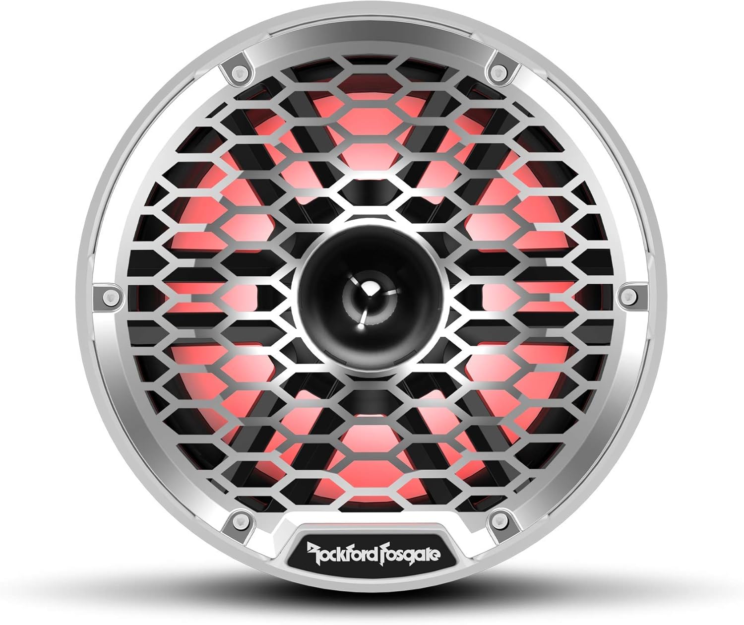 Rockford Fosgate M2-8H Color Optix 8” 2-Way Coaxial Multicolor LED Lighted Marine Speakers with Horn Tweeters - White/Stainless (Pair)