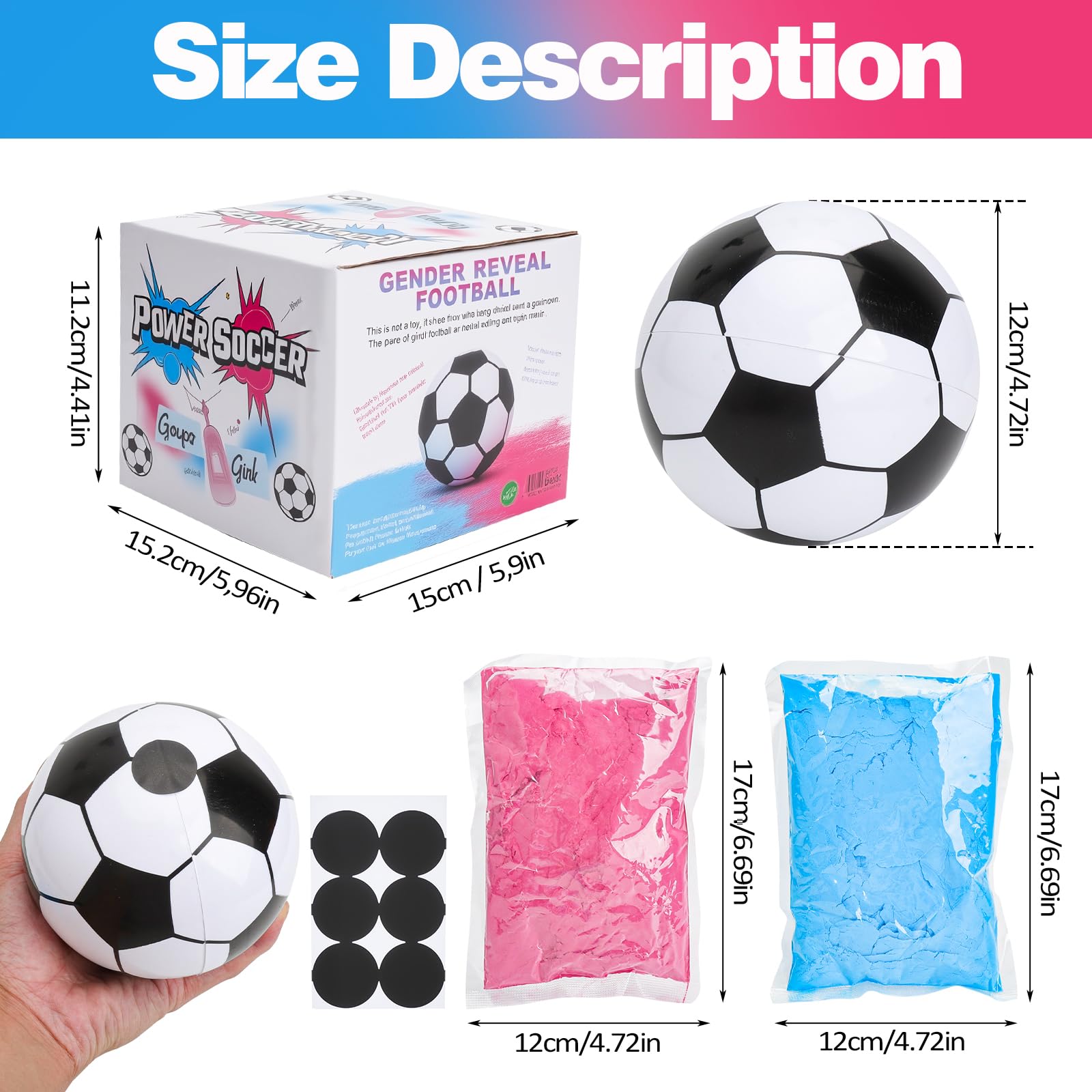Gender Reveal Ball 12cm Exciting Gender Reveal Ideas for Family with Blue or Red Edible Powder Easy to Assemble Party Supplies with 6 Black Stickers - Image 3