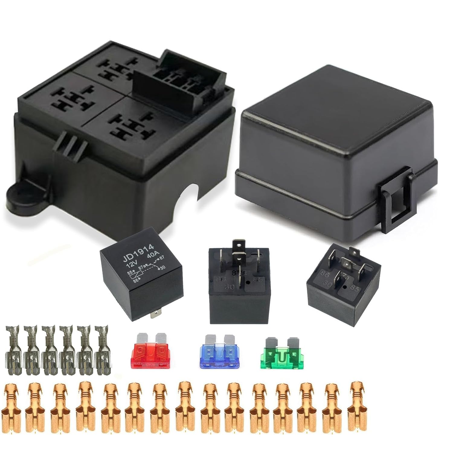 TIERXIALY Relay Fuse Block with terminals and Relays Slots car Fuse Relay Box Universal Circuit Control Controller12V-24V On/Off Switch Panel for Car SUV Truck (4Relays 6Fuses Slots & Terminals)