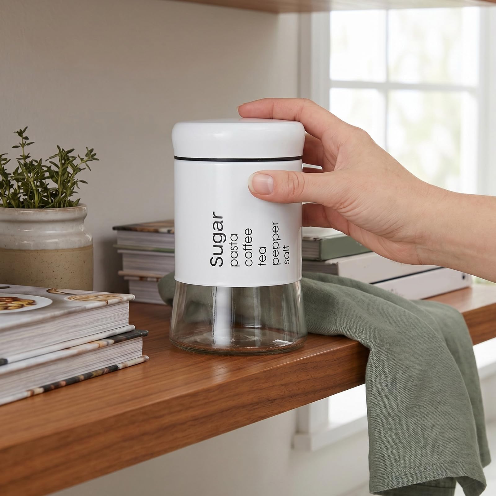 OUNONA 3 tarros de cristal de 600 ml con boca ancha, herméticos, con tapa, ideales para almacenar alimentos secos, té y café. Organizadores de despensa lavables y reutilizables, perfectos para
