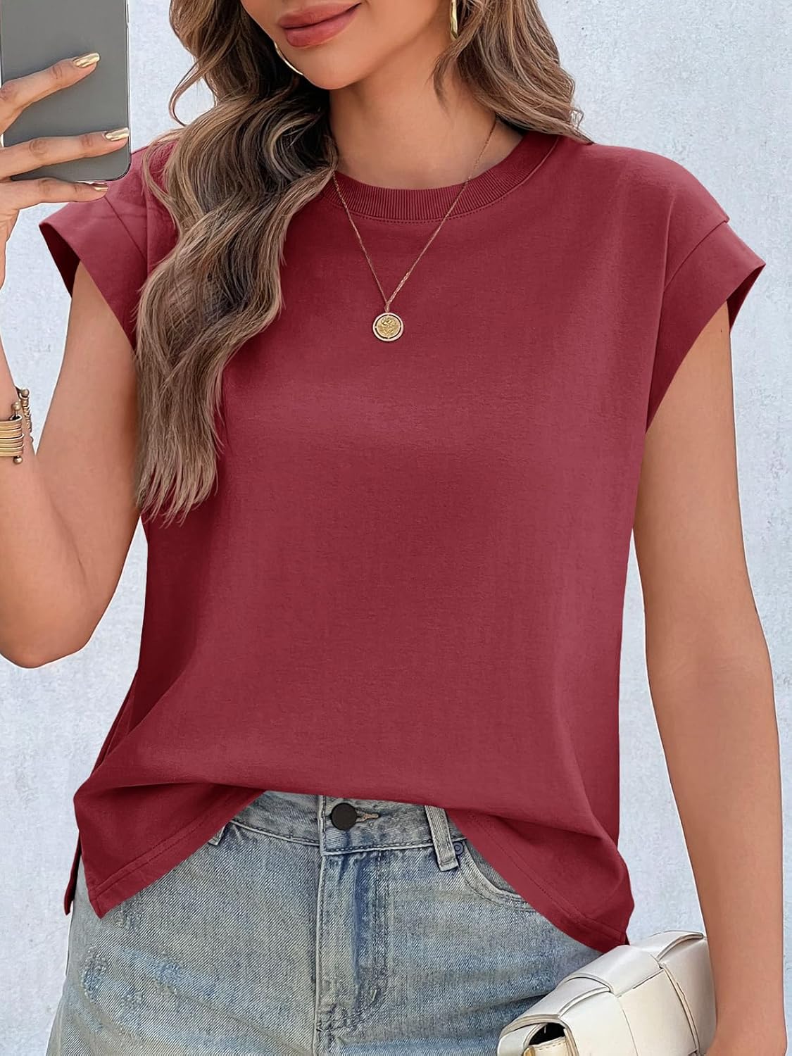 Cicy Bell Womens Cap Sleeve Cotton Tank Tops Summer Casual Loose Fit T Shirts Crew Neck Basic Tee - Image 6