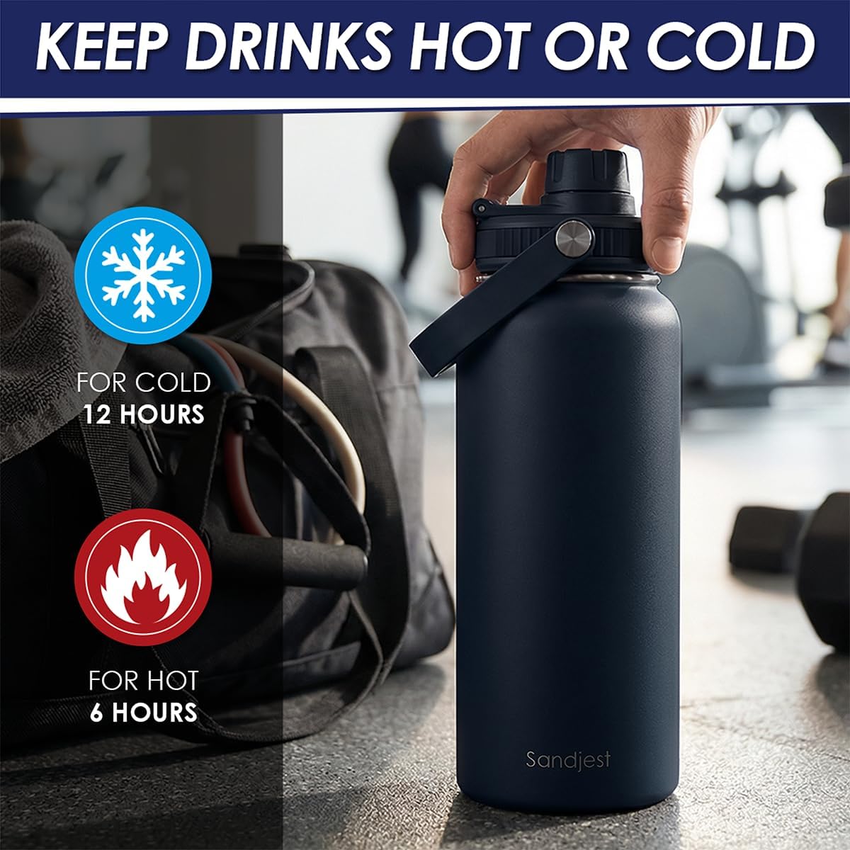 Insulated Stainless Steel Water Bottle 32oz, Vacuum Chug Lid Travel Tumbler for Men Friends Dad Brothers, Birthday Christmas Fathers Day (Navy)
