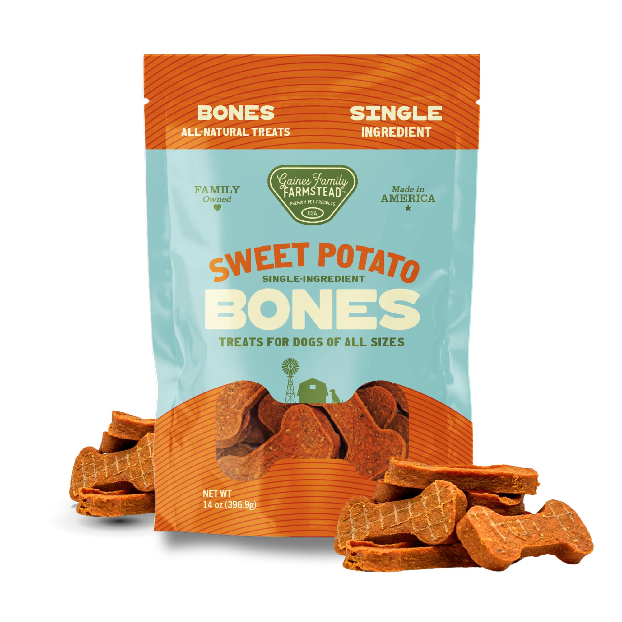 Gaines Family Farmstead Sweet Potato Dog Bones – 14 oz Bag, All-Natural, Single Ingredient, Grain-Free Dog Treats for Digestive Health, High Fiber -