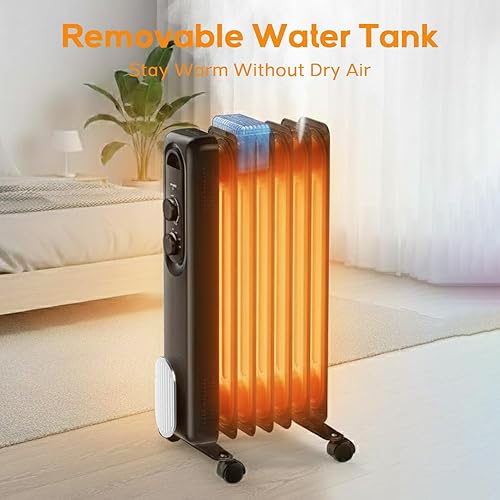 Miniatura 3 de Calentador de radiador lleno de aceite, calentadores eléctricos de 1500 W para uso en interiores, radiador portátil con termostato ajustable, 3